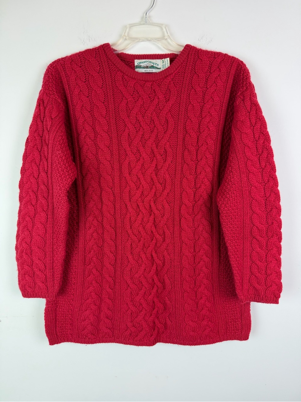 Aran Crafts Vintage Men's Cable Knit Wool & Cashmere Sweater in Red Size M